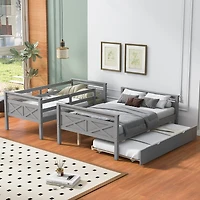 Streamdale Twin/Full Bunk Bed, Trundle, Safety Rails, Gray