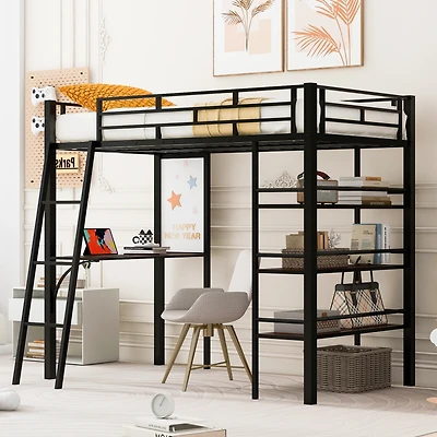 Streamdale Loft Bed with Shelves, Desk, and Whiteboard