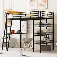 Streamdale Loft Bed with Shelves, Desk, and Whiteboard