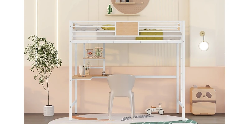 Streamdale Twin Metal Loft Bed With Desk And Shelve