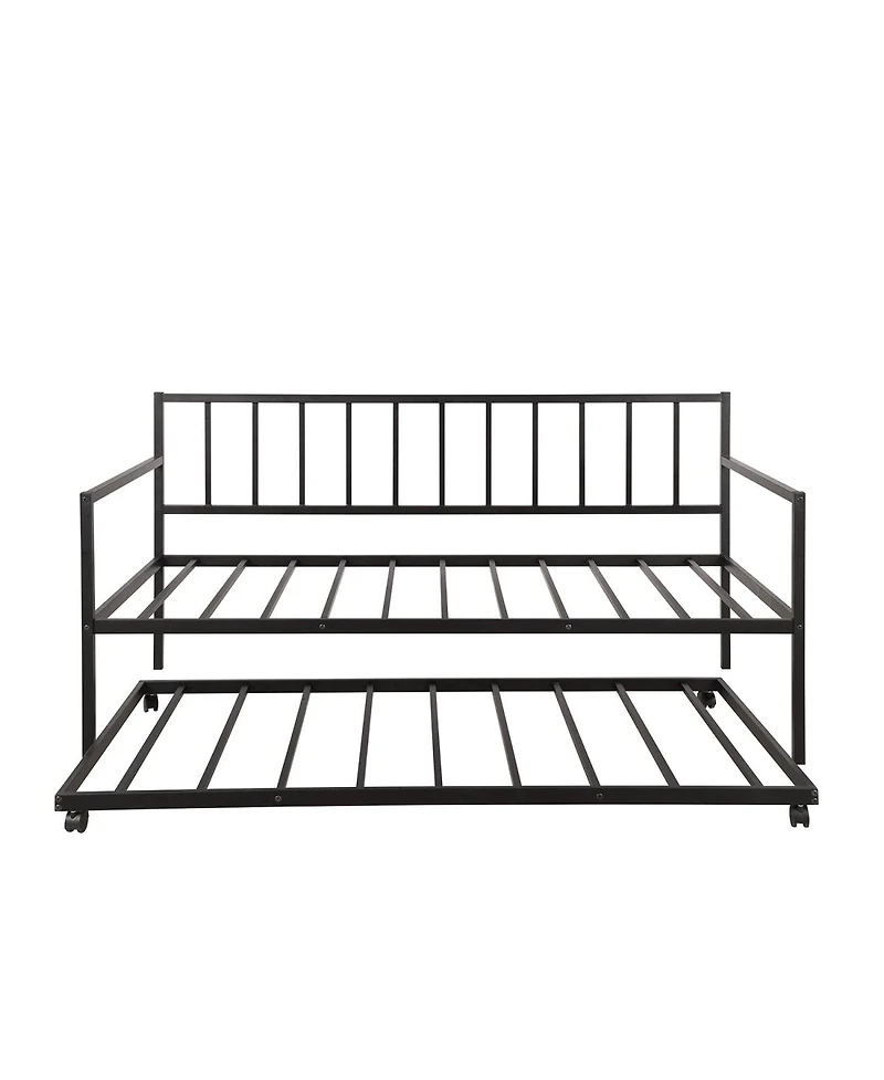 Simplie Fun Twin Daybed With Trundle Multifunctional Metal Lounge Daybed Frame For Living Room Guest Room