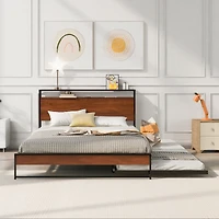 Streamdale Queen Metal Platform Bed w/ Trundle, USBs