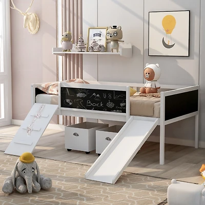 Streamdale Twin Loft Bed Wood With Two Storage Boxes