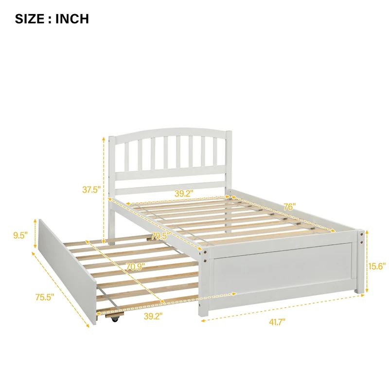 Streamdale Twin Platform Bed Wood Frame With Trundle
