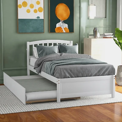Streamdale Twin Platform Bed Wood Frame With Trundle