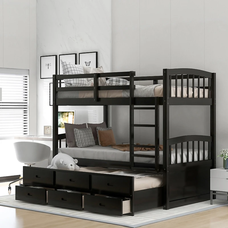 Streamdale Twin Over Wood Bunk Bed With Trundle And Drawers