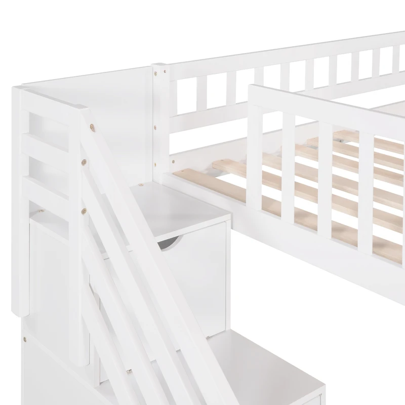 Streamdale Stairway Twin Loft Bed With Two Drawers And Slide