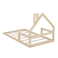 Simplie Fun Twin Wood Floor Bed With House-Shaped Headboard