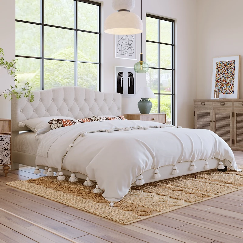 Streamdale Diamond Tufted Platform Bed with Curved Headboard, Queen