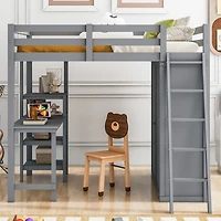 Streamdale Full Size Loft Bed With Wardrobe And Desk And Shelves, White