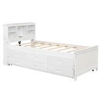 Streamdale Twin Bed with Storage Headboard, Trundle and Drawers