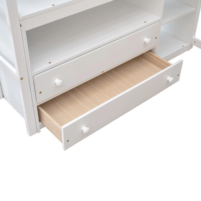 Streamdale Full Loft Bed With Desk And Shelves, Two Built-In Drawers