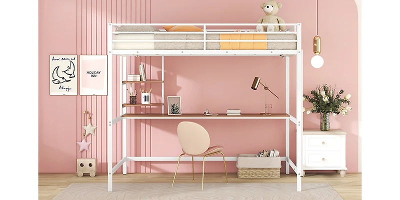 Streamdale Full Metal Loft Bed With Desk And Shelves