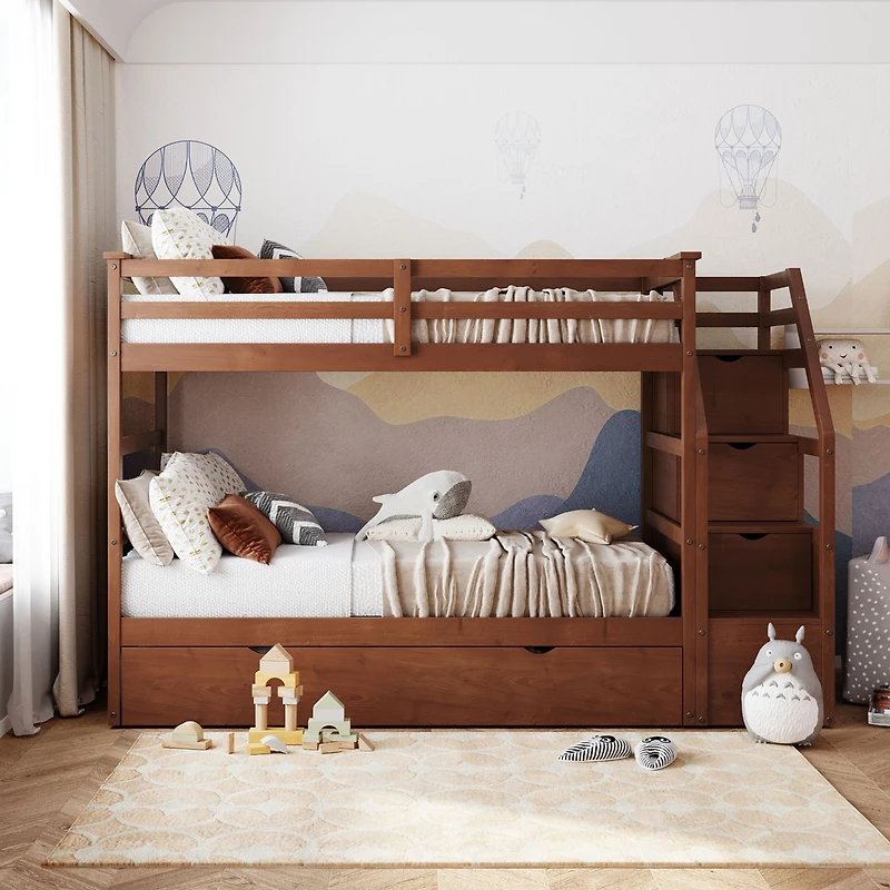 Streamdale Twin-Over-Twin Bunk Bed With Twin Trundle And 3 Storage Stairs