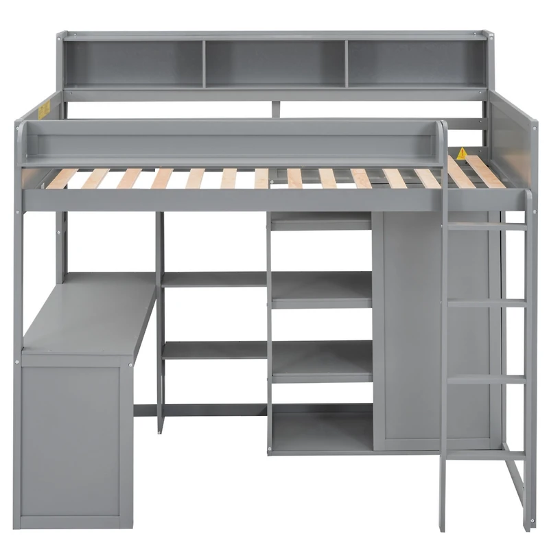 Streamdale Wood Twin Loft Bed With Multiple Storage Shelves And Wardrobe