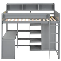 Streamdale Wood Twin Loft Bed With Multiple Storage Shelves And Wardrobe