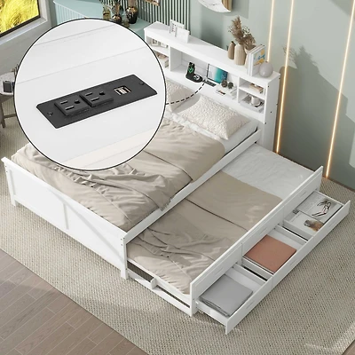Streamdale Twin Platform Bed with Storage, Usb, Trundle, and Drawers
