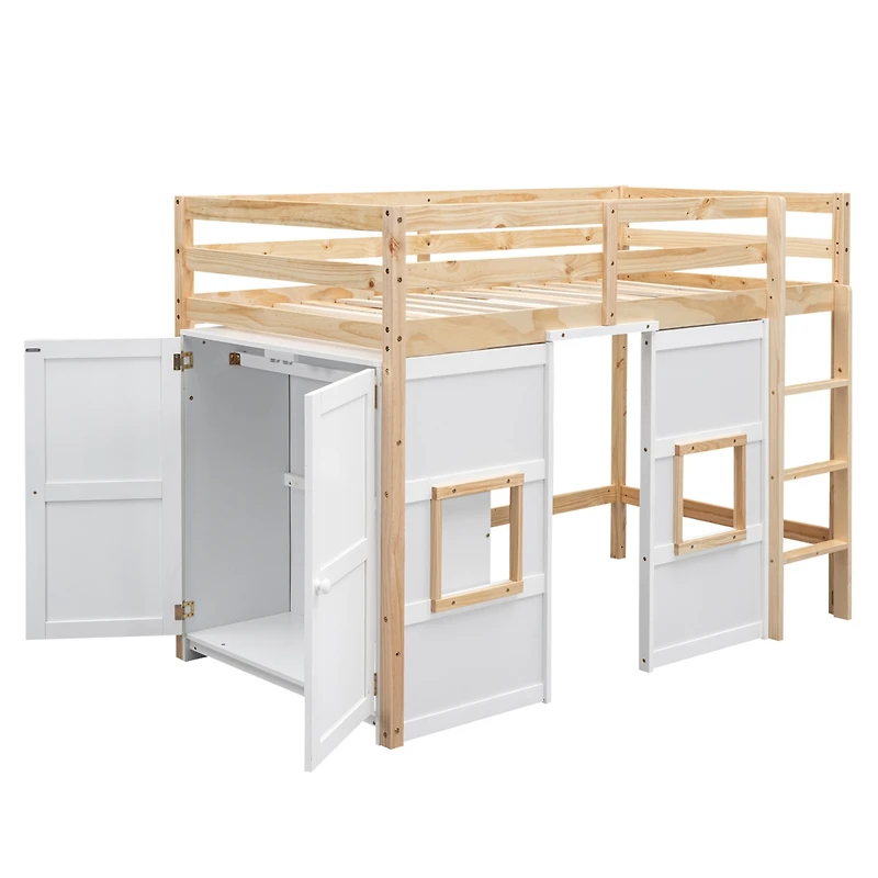 Streamdale Twin Loft Bed with Storage and Windows
