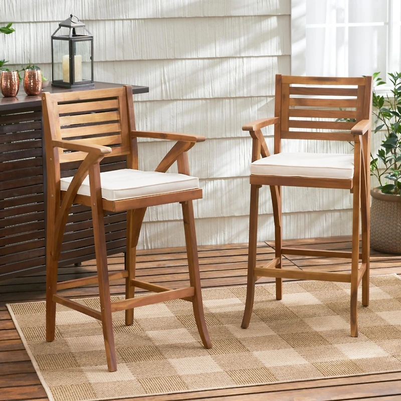 Streamdale Stylish Outdoor Barstool with Cushion (Set of 2)