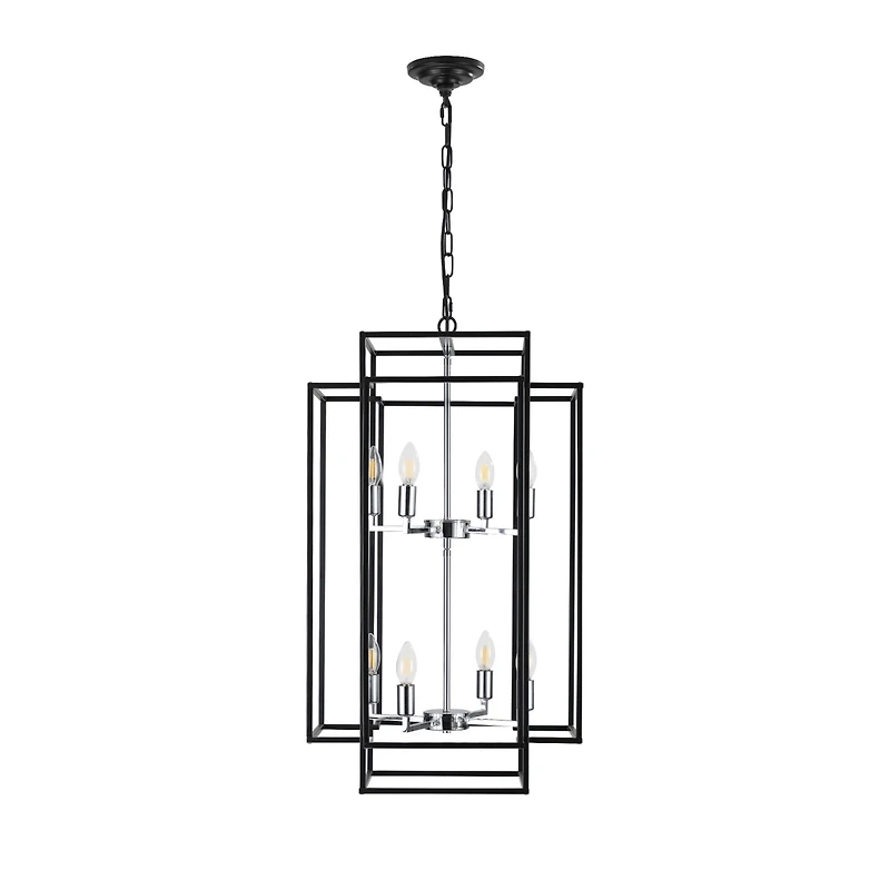 Adjustable Black Geometric Foyer Pendant Light with Chromed Base