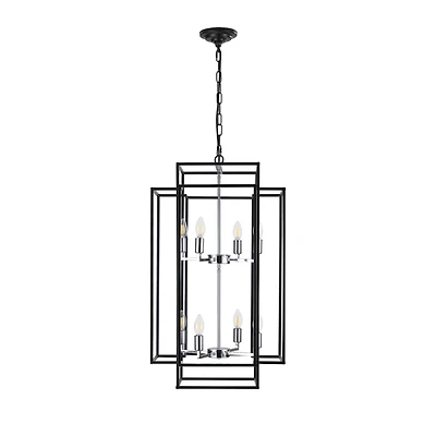 Adjustable Black Geometric Foyer Pendant Light with Chromed Base