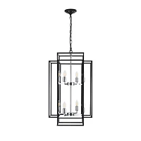 Adjustable Black Geometric Foyer Pendant Light with Chromed Base