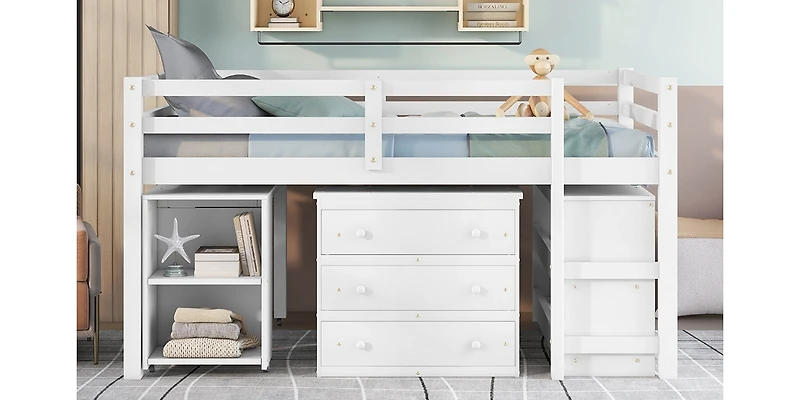 Streamdale Multifunctional Loft Bed with Desk, Storage, and Shelves