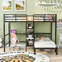Streamdale Full Over Twin Metal Bunk Bed With Built-In Desk, Shelves And Ladder