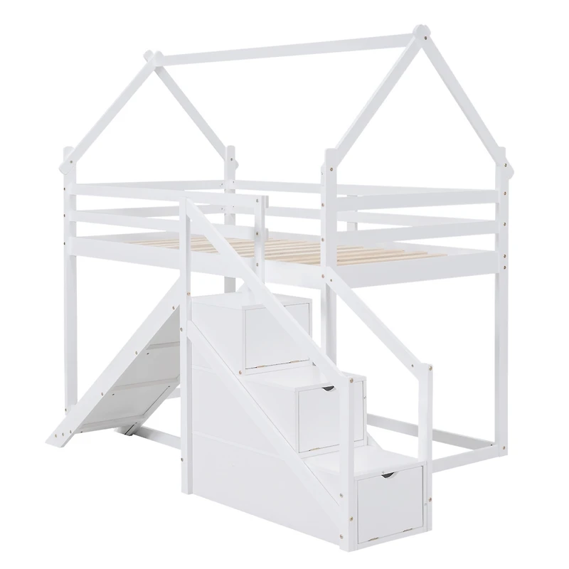 Streamdale Twin Over House Loft Or Bunk Bed With Slide And Staircase