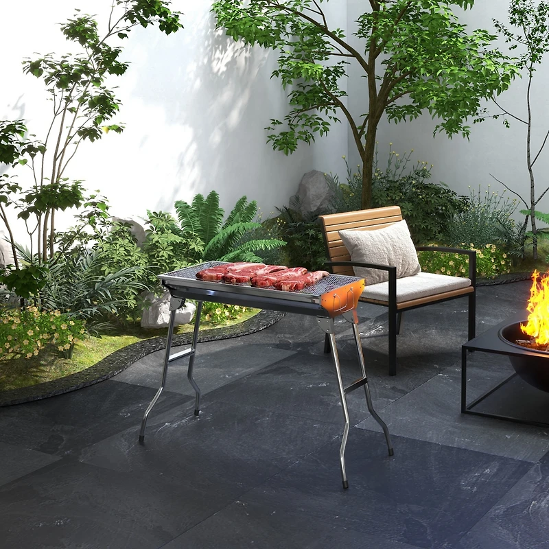 Outsunny Stainless Steel Small Portable Folding Charcoal Bbq Grill Set