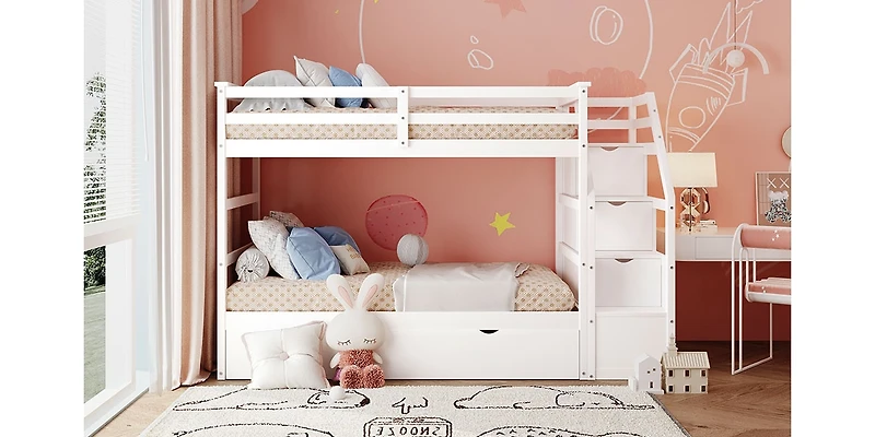 Streamdale Twin-Over-Twin Bunk Bed With Twin Trundle And 3 Storage Stairs