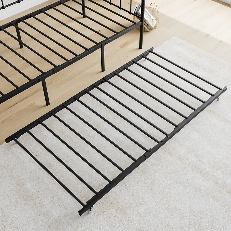 Streamdale Furniture Twin Size Metal Daybed Frame With Trundle, Heavy Duty Steel Slat Support Sofa Bed Platform