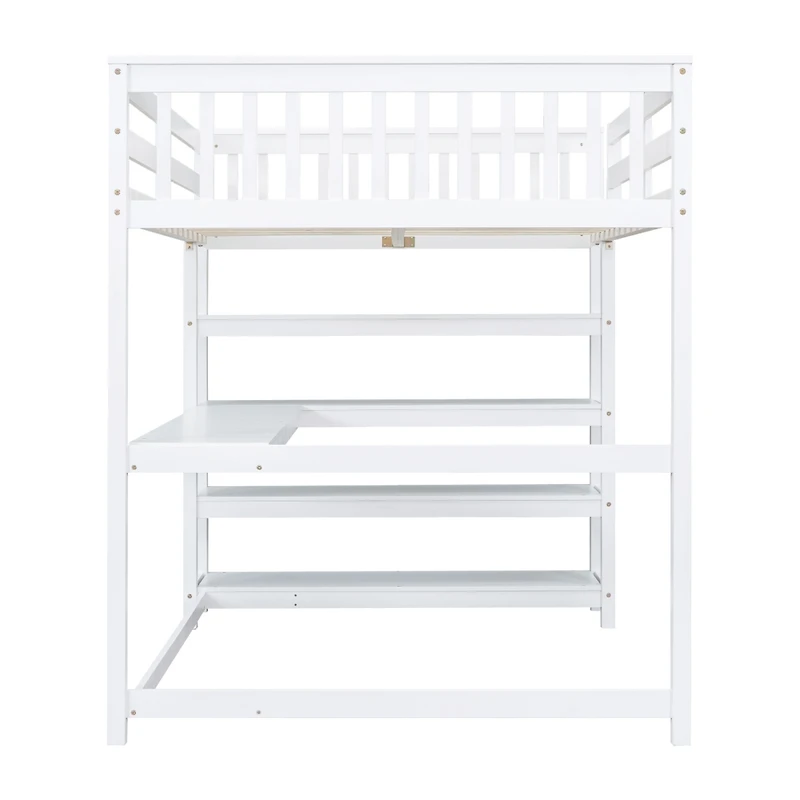 Simplie Fun Full Size Loft Bed With Storage Shelves And Under-Bed Desk