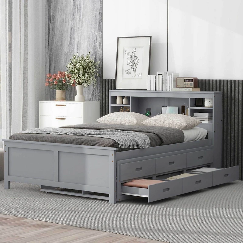 Streamdale Twin Platform Bed with Storage, Usb, Trundle, and Drawers