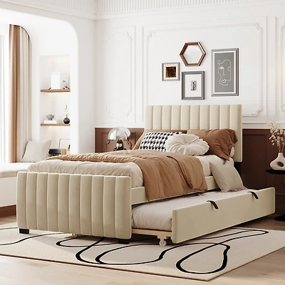 Streamdale Twin Velvet Upholstered Platform Bed With Trundle, Pink