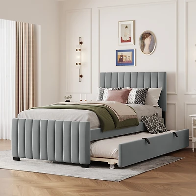 Streamdale Twin Velvet Upholstered Platform Bed With Trundle, Pink