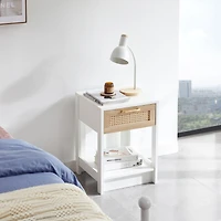 Simplie Fun 15.75 Rattan End Table With Drawer, Modern Nightstand, Side Table For Living Roon, Bedroom