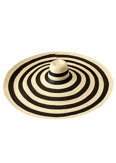 Brunna.co Solana Oversized Striped Straw Hat in Black & Natural