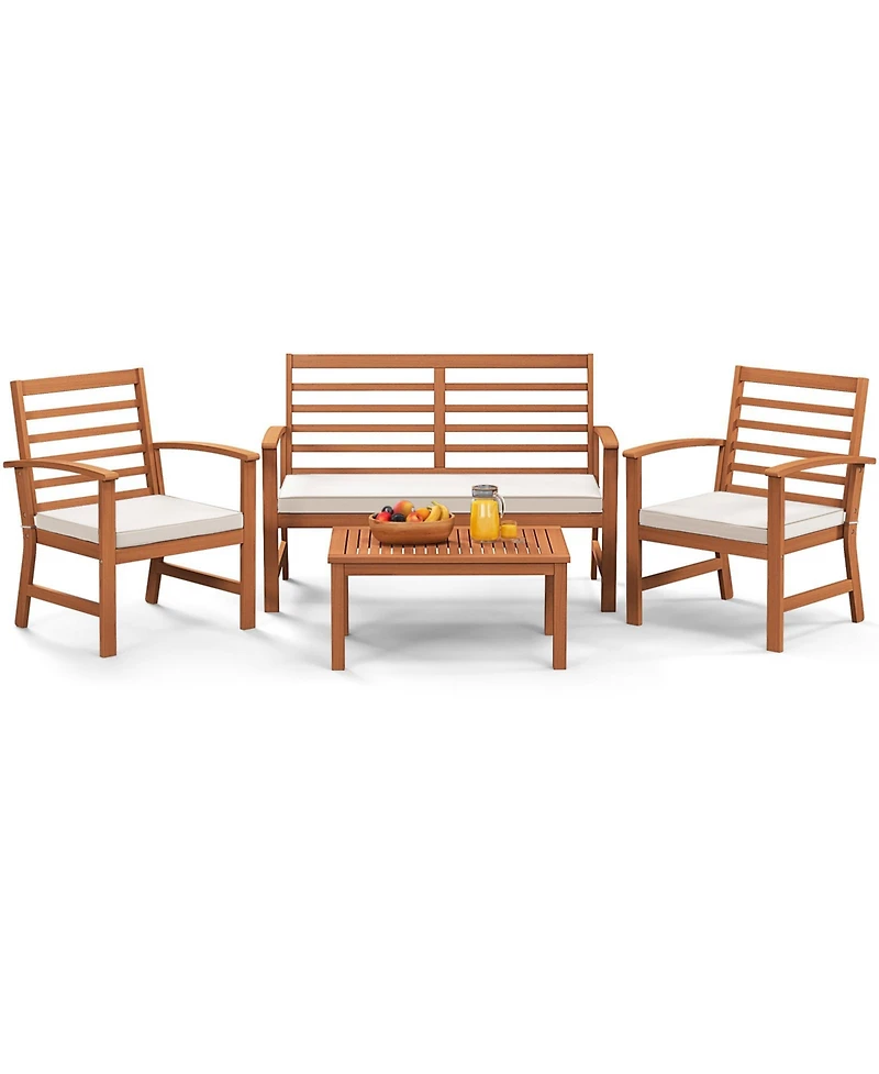 Slickblue 4 Pieces Outdoor Furniture Set with Stable Acacia Wood Frame