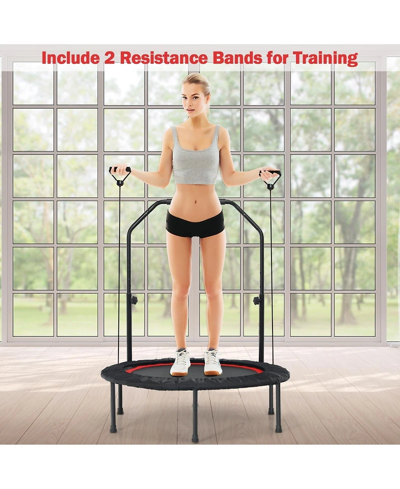 Slickblue 40 Inch Foldable Fitness Rebounder with Resistance Bands Adjustable Home
