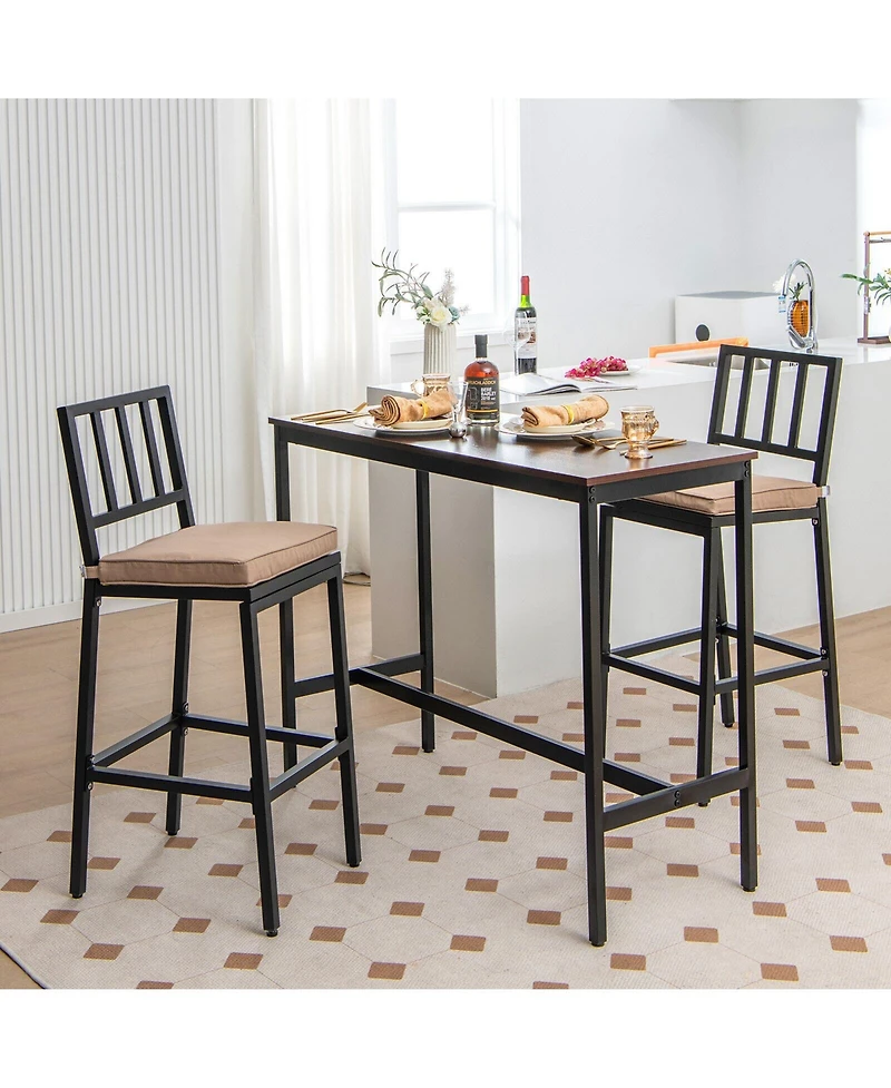 Slickblue Set of 2 Patio Bar Chairs with Detachable Cushion and Footrest-Vertical Stripes