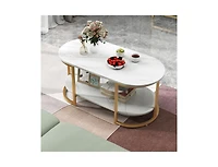 Slickblue Marble Coffee Table with Open Storage Shelf-White