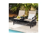 Slickblue 2-Person Double Rocking Loveseat with Mesh Fabric and Center Tempered Glass Table