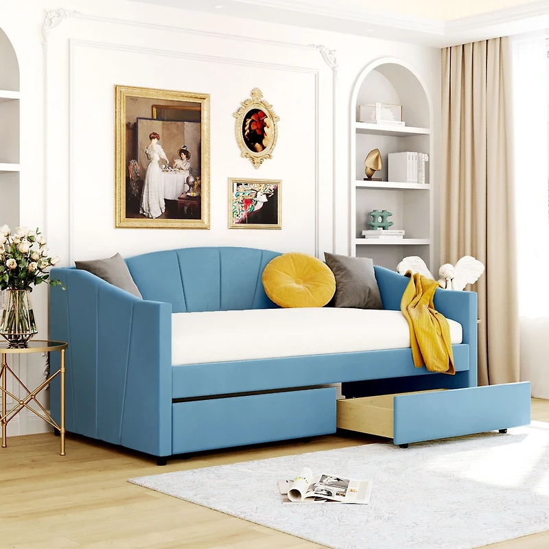 Streamdale Upholstered Daybed Twin With Two Drawers And Wood Slat