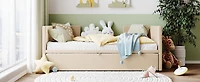 Streamdale Twin Upholstered Daybed With Extendable Trundle, Pink