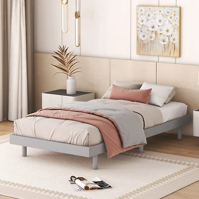 Simplie Fun Modern Design Twin Size Floating Platform Bed Frame For Grey Color