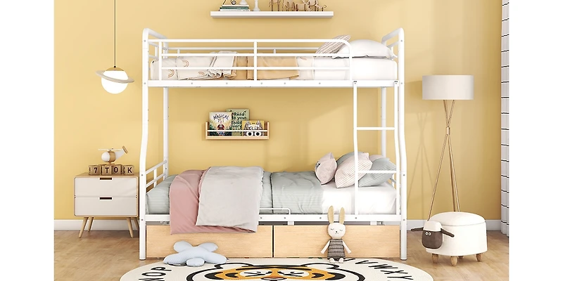 Streamdale Full Xl Over Queen Metal Bunk Bed with 2 Drawers, Black