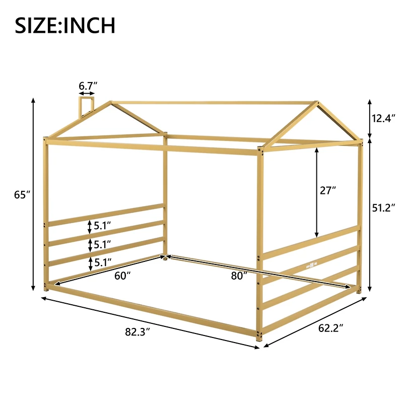 Streamdale Metal House Shape Platform Bed, Gold, Queen