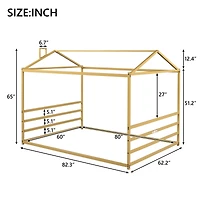 Streamdale Metal House Shape Platform Bed, Gold, Queen