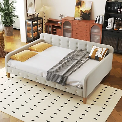 Streamdale Full Size Upholstered Daybed With 4 Support Legs, White